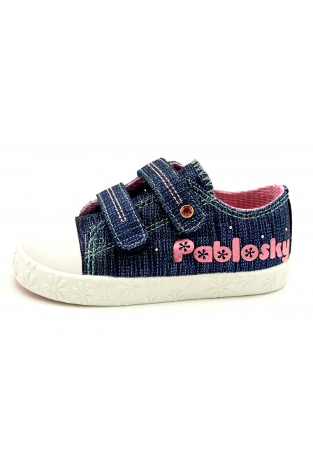 Pablosky 961620 Canvas Navy Glitter - Zapatilla de lona con plantilla de piel extraible