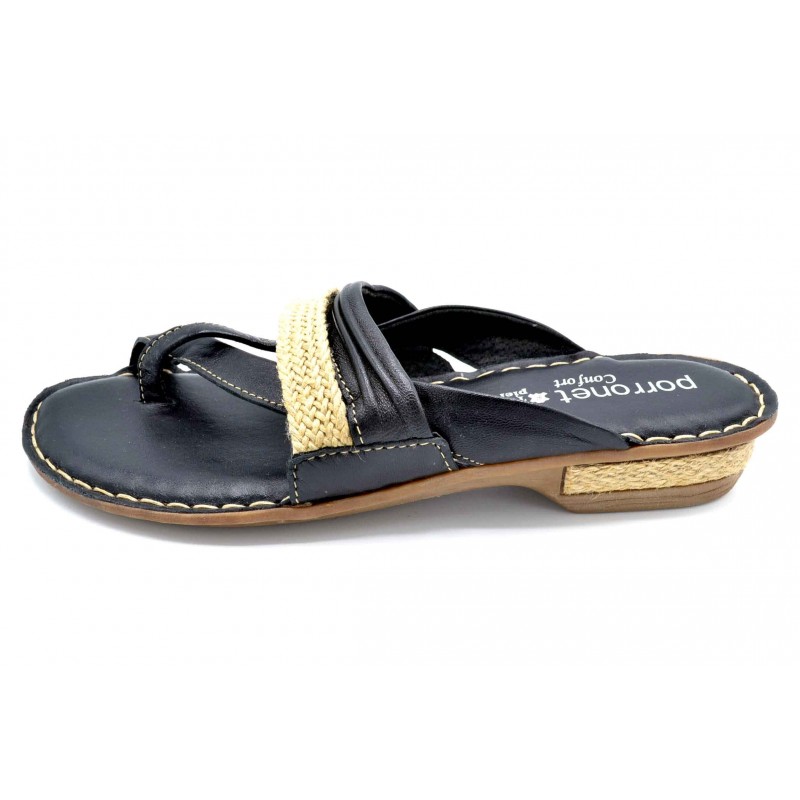 Porronet 5400 Negro | Sandalia plana de piel