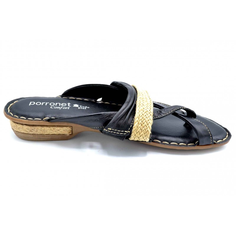 Porronet 5400 Negro | Sandalia plana de piel