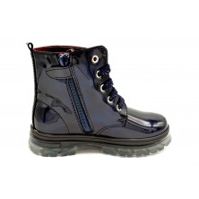 Pablosky 404028 Charol Blue | Bota militar de piel charol para niña